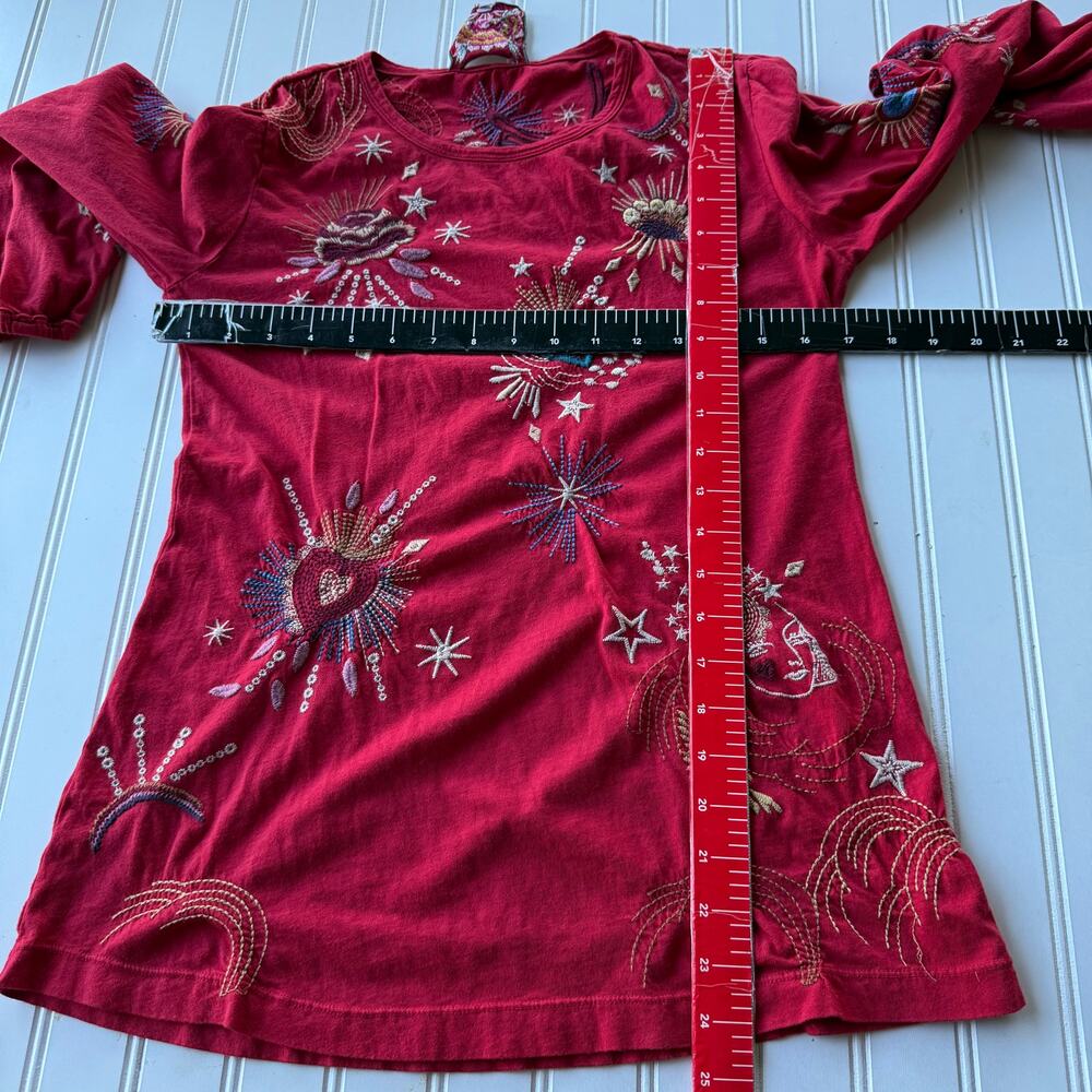 Johnny Was Victoria Red Embroidered pullover shirt size XS - Picture 9 of 11